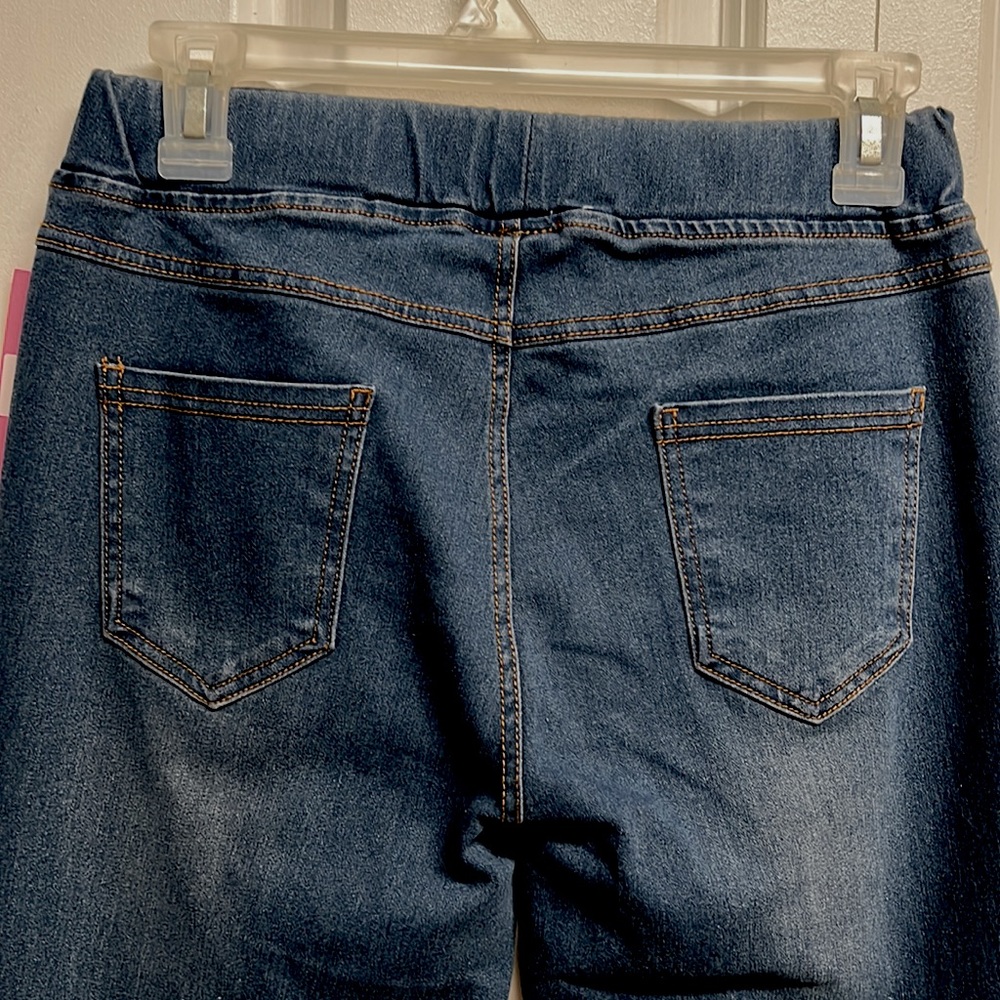 JVINI Blue Denim Mid Rise Stretch Ponte Distressed Crop Jeans Size M NWT - Picture 5 of 6